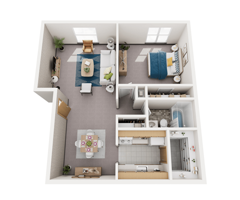 Floor plan for 1 bed, 1 bath, 800 sqft